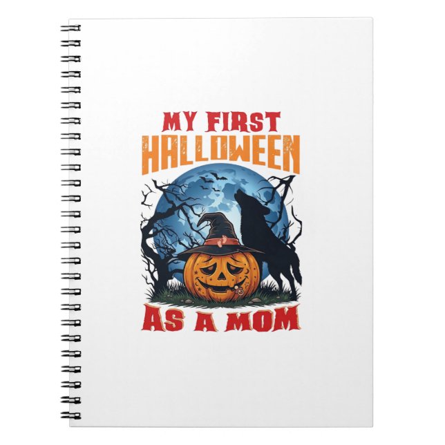 Caderno Espiral Primeiro Halloween Como Mãe Abóbora Lobo Lua_1 (Frente)