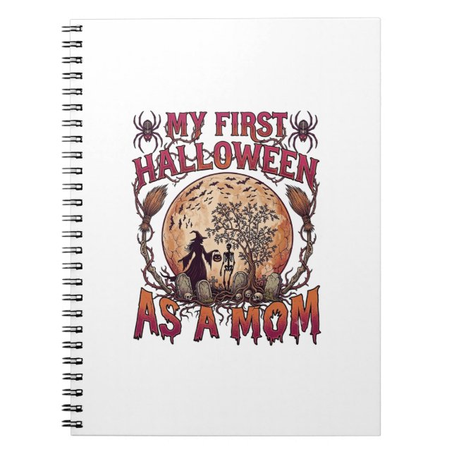 Caderno Espiral Primeiro Halloween Como Mãe Bruxa Esqueleto Lua_1 (Frente)