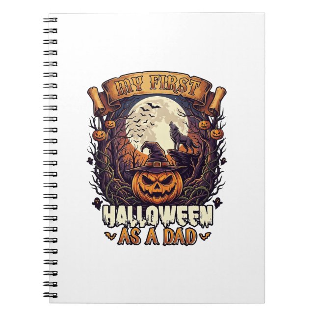 Caderno Espiral Primeiro Halloween Como Papai Abóbora Lobo Lua_1 (Frente)