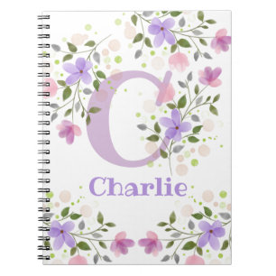 Caderno Espiral Primeiro Nome de Plus Inicial Charlie com Flores
