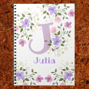 Caderno Espiral Primeiro Nome Inicial Mais Julia com Flores