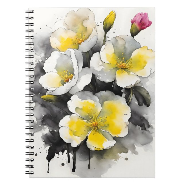 Caderno Espiral Primrose - Watercolor flowers (Frente)