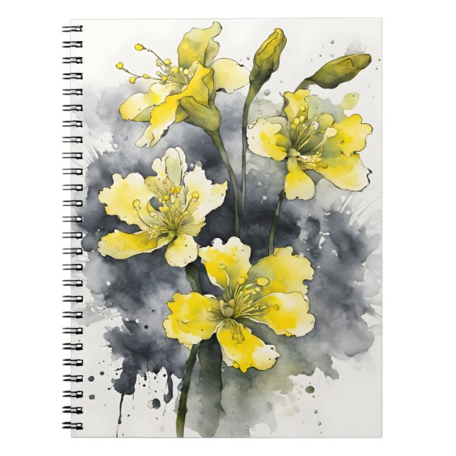Caderno Espiral Prímula - Flores de aquarela (Frente)