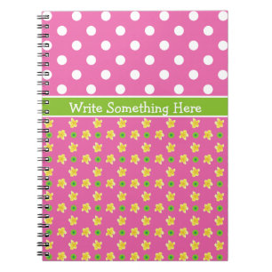 Caderno Espiral Prímulas no rosa, bolinhas brancas enormes
