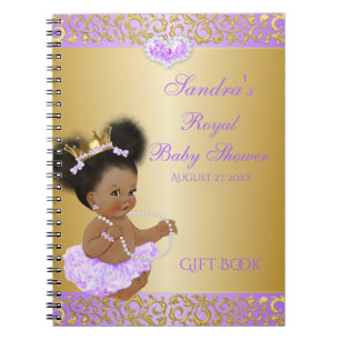Caderno Espiral Princesa Afro-Americana Lilac Gold Presente Convid