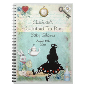 Caderno Espiral Princesa Alice no Guestbook do chá de fraldas do
