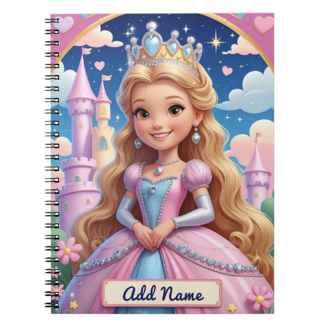 Caderno Espiral Princesa Castle Notebook - Nome Editável (Frente)
