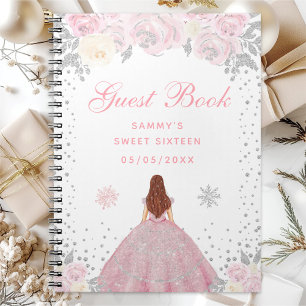 Caderno Espiral Princesa de Cabelo Castanho no Inverno Rosa Doce D
