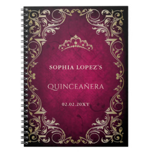 Caderno Espiral Princesa Dourada Rosa Russa Tiara Quinceanera
