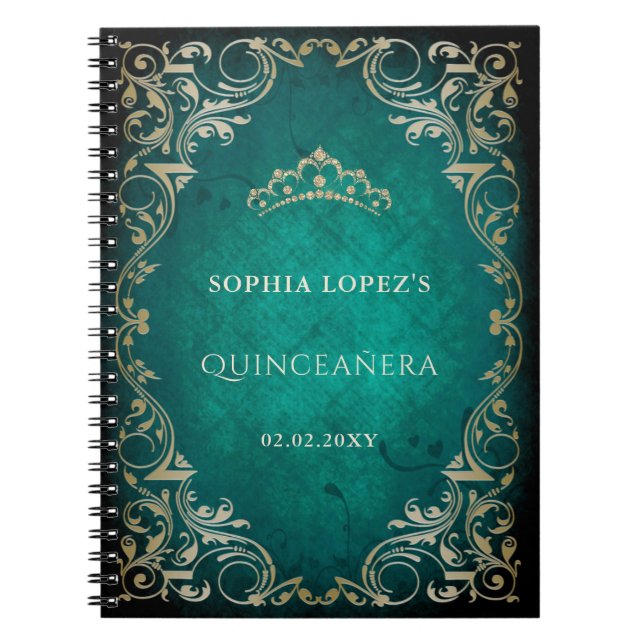 Caderno Espiral Princesa Dourada russa Tiara Quinceanera (Frente)