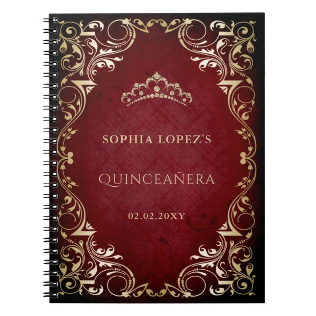 Caderno Espiral Princesa Dourada russa Tiara Quinceanera (Frente)