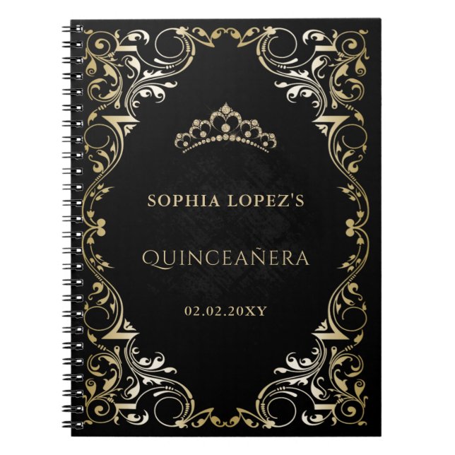 Caderno Espiral Princesa Dourada russa Tiara Quinceanera (Frente)