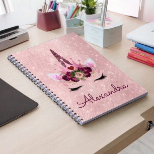 Caderno Espiral Princesa Dourado cor-de-rosa Monograma Nome da