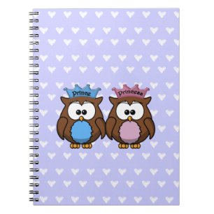 Caderno Espiral princesa e príncipe de coruja gêmea