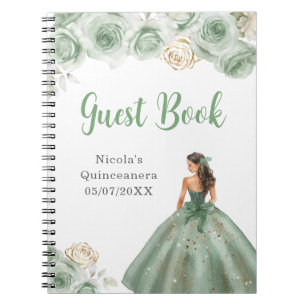 Caderno Espiral Princesa em Sage Green Quinceanera Guest Book