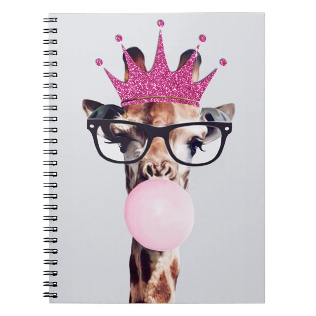 Caderno Espiral Princesa Giraffe a soprar pastilha elástica rosa (Frente)