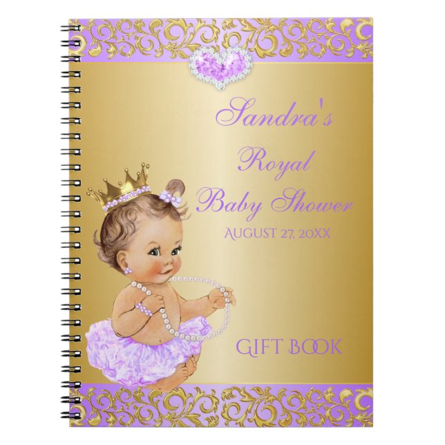 Caderno Espiral Princesa Lilás Lavanda Dourado Presente Convidado (Frente)