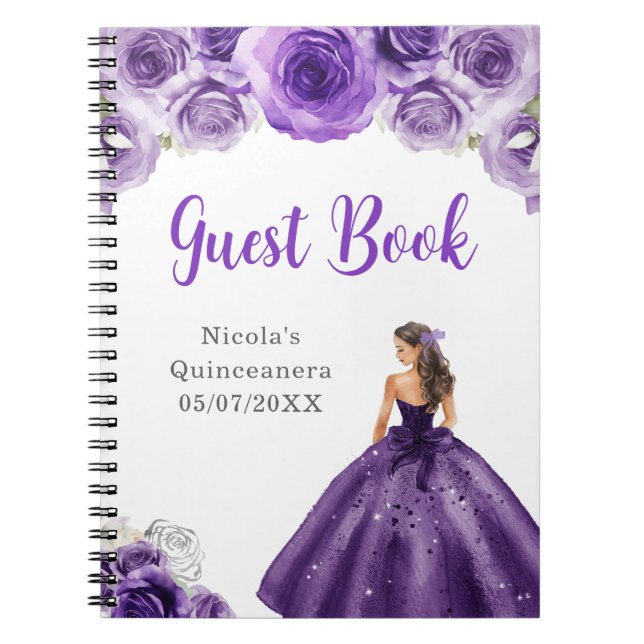 Caderno Espiral Princesa no Livro de Convidados da Quinceanera Rox (Frente)