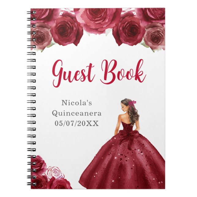 Caderno Espiral Princesa no Red Dress Quinceanera Livro de Convida (Frente)