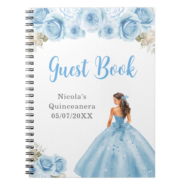 Caderno Espiral Princesa no Vestido Azul Quinceanera Livro de Conv (Frente)