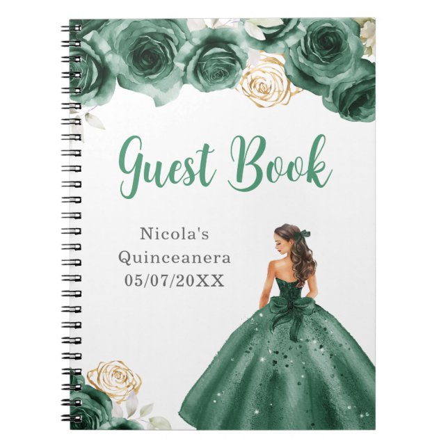 Caderno Espiral Princesa no Vestido Verde Quinceanera Livro de Con (Frente)