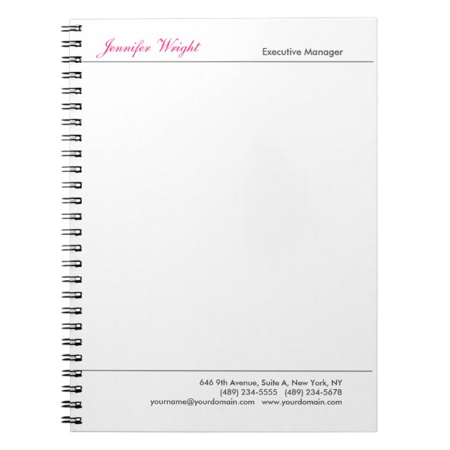 Caderno Espiral Professional minimalist plain elegant calligraphy (Frente)