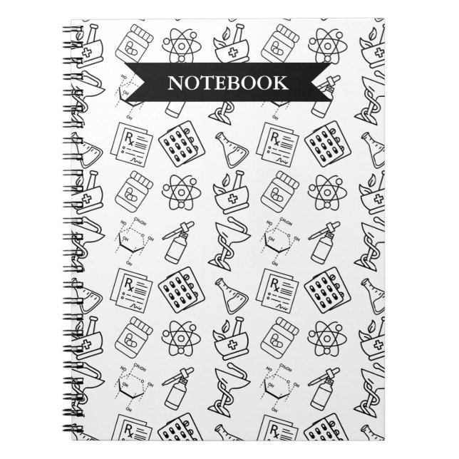 Caderno Espiral Professional Pharmacy Icon Pattern Notebook (Frente)