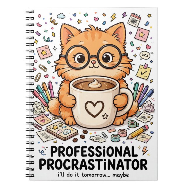 Caderno Espiral Professional Procrastinator - Cat Notebook (Frente)