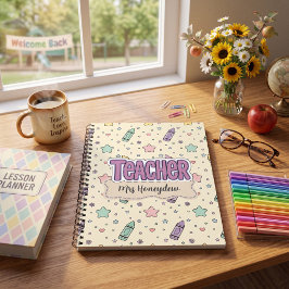 Caderno Espiral Professor Bonito Padrão Escola de Lápis de Cor