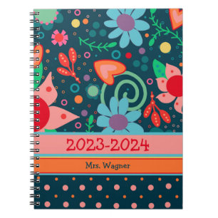 Caderno Espiral Professor de Ano Personalizado, Bonito Floral Chee