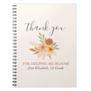 Caderno Espiral Professor de Boho Floral Watercolor Obrigado