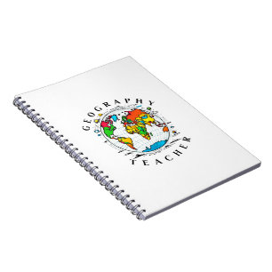 Caderno Espiral Professor de Geografia com Gráfico Colorido do Glo