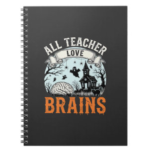 Caderno Espiral Professor de Halloween Amor Cérebros Sala de Aula 