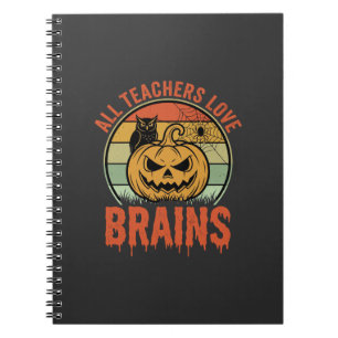 Caderno Espiral Professor de Halloween Cérebros Abóbora Vintage Co