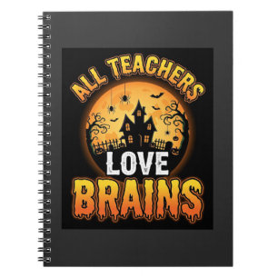 Caderno Espiral Professor de Halloween Cérebros de Zumbi Terror Lu