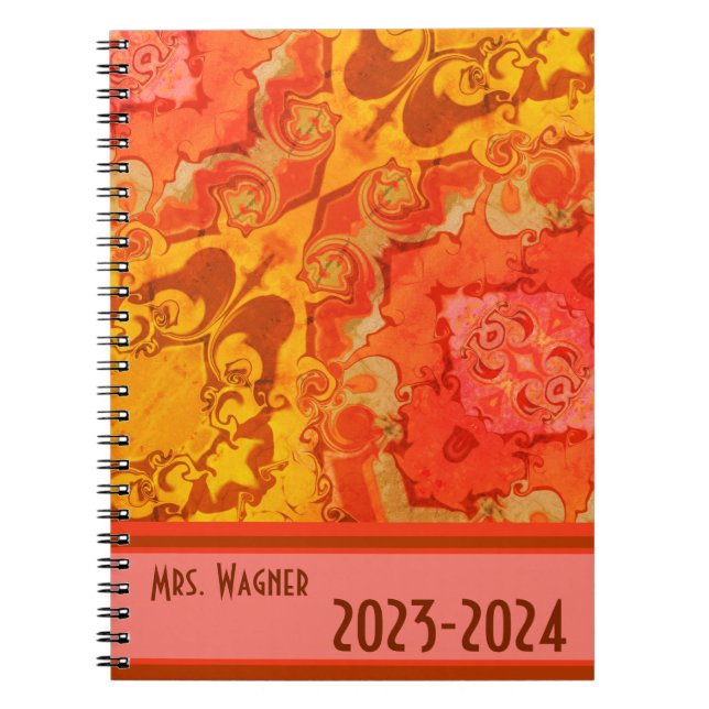 Caderno Espiral Professor Personalizado Boho Bonito Laranja Modern (Frente)
