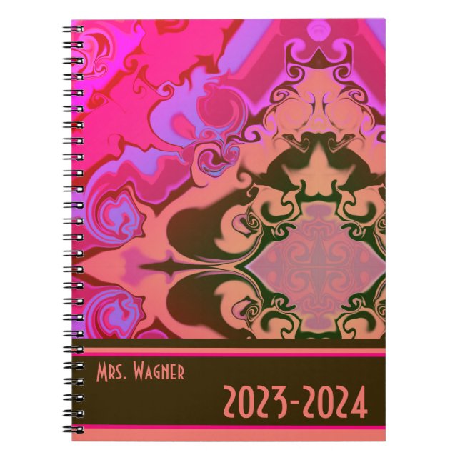 Caderno Espiral Professor Personalizado Boho Moderno Bonito Rosa v (Frente)
