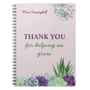 Caderno Espiral Professor Personalizado de Suculento em Watercolor