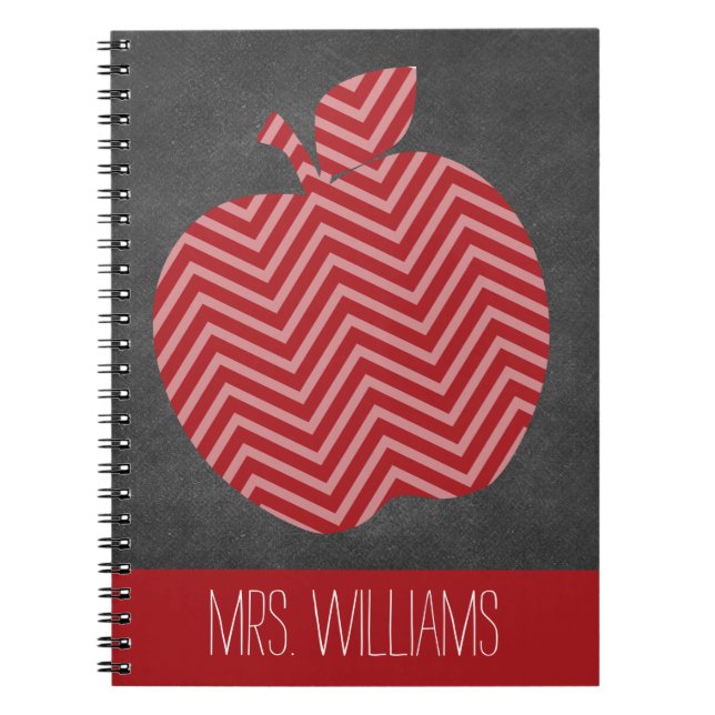 Caderno Espiral Professor Personalizado Maçã com Padrão Chevron Mo (Frente)
