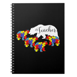 Caderno Espiral Professor Urso Autismo Consciência Mês Professora