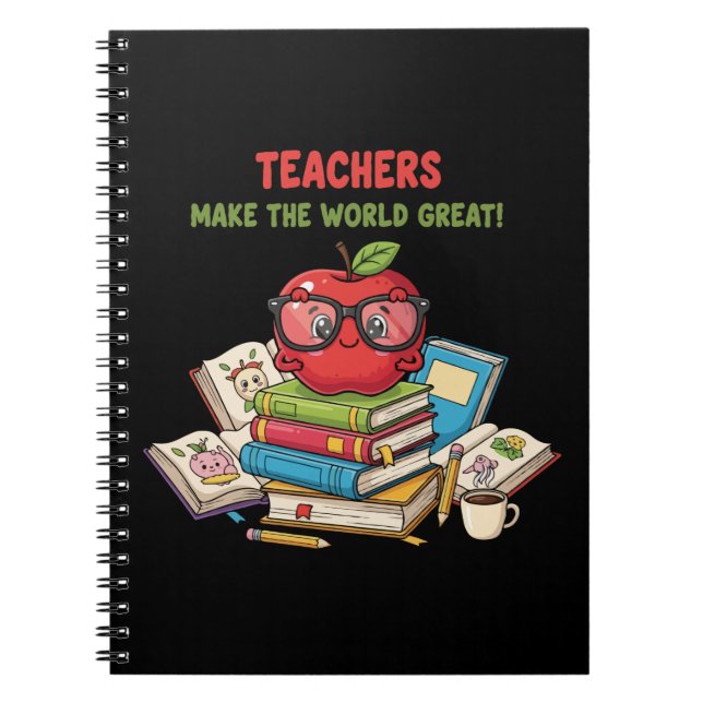 Caderno Espiral "Professores Tornam o Mundo Ótimo" Maçã Fofa (Frente)