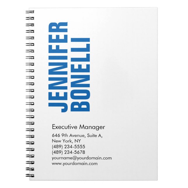 Caderno Espiral Profissional minimalista moderno azul branco ousad (Frente)