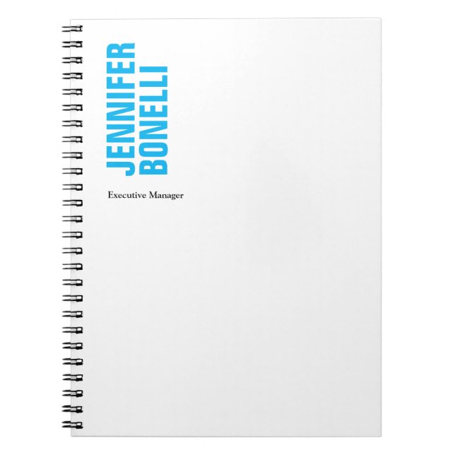 Caderno Espiral Profissional minimalista moderno ousado azul branc (Frente)