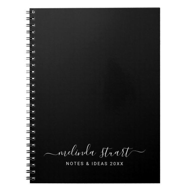 Caderno Espiral Profissional Moderno Script Preto e Branco (Frente)