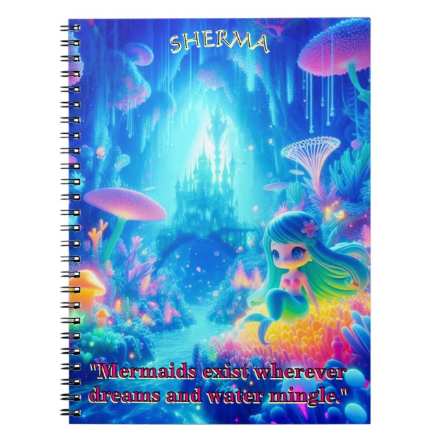 Caderno Espiral Profundidades Místicas - Sereia Chibi e Jardim Bri (Frente)