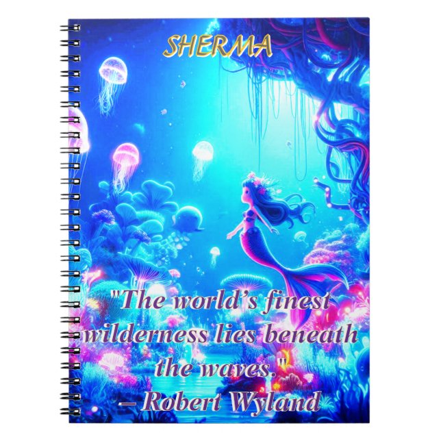 Caderno Espiral Profundidades Místicas - Sereia Chibi e Jardim Bri (Frente)
