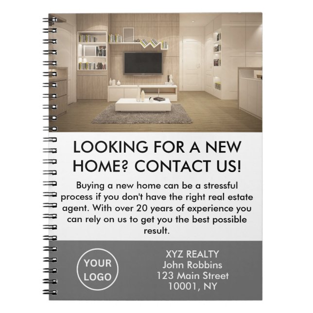 Caderno Espiral Promocional Elegante do Agente Imobiliário Persona (Frente)