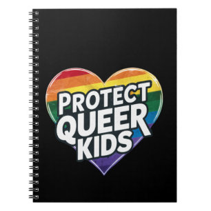 Caderno Espiral Proteja Crianças Queer  Coração Arco-íris  Orgulho