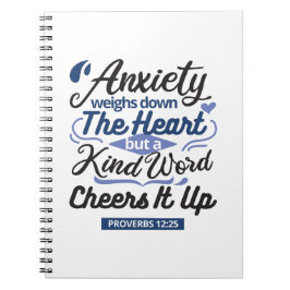 Caderno Espiral Proverbs 12:25 Bible Verse – Kind Word Art