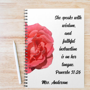 Caderno Espiral Proverbs 31:26 Apreciação de Professores Cristãos